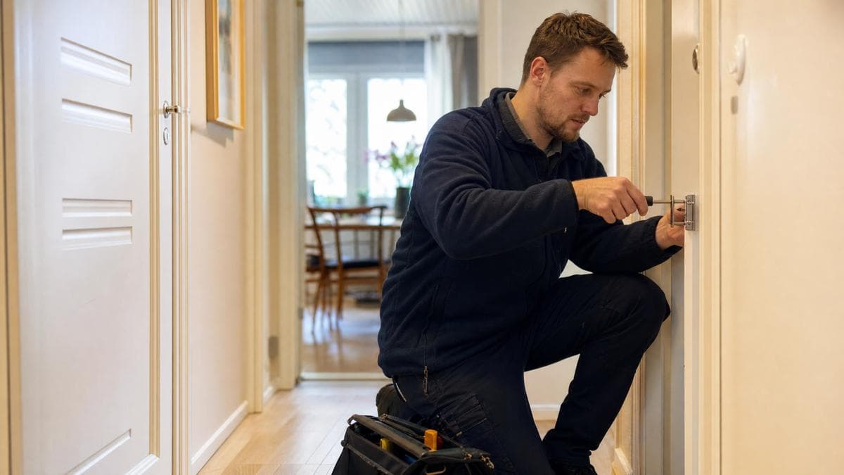 Håndværker der udfører vedligeholdelse i lejlighed