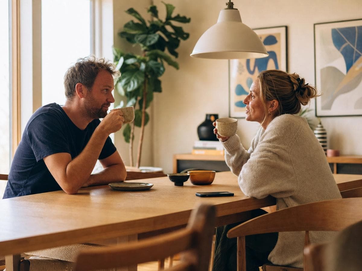 Couple chatting over morning coffee